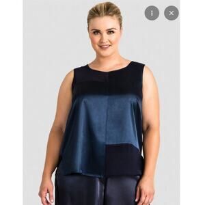 Standards & Practices Jenny Sateen Chiffon Top 2X Midnight Blue Sleeveless Satin